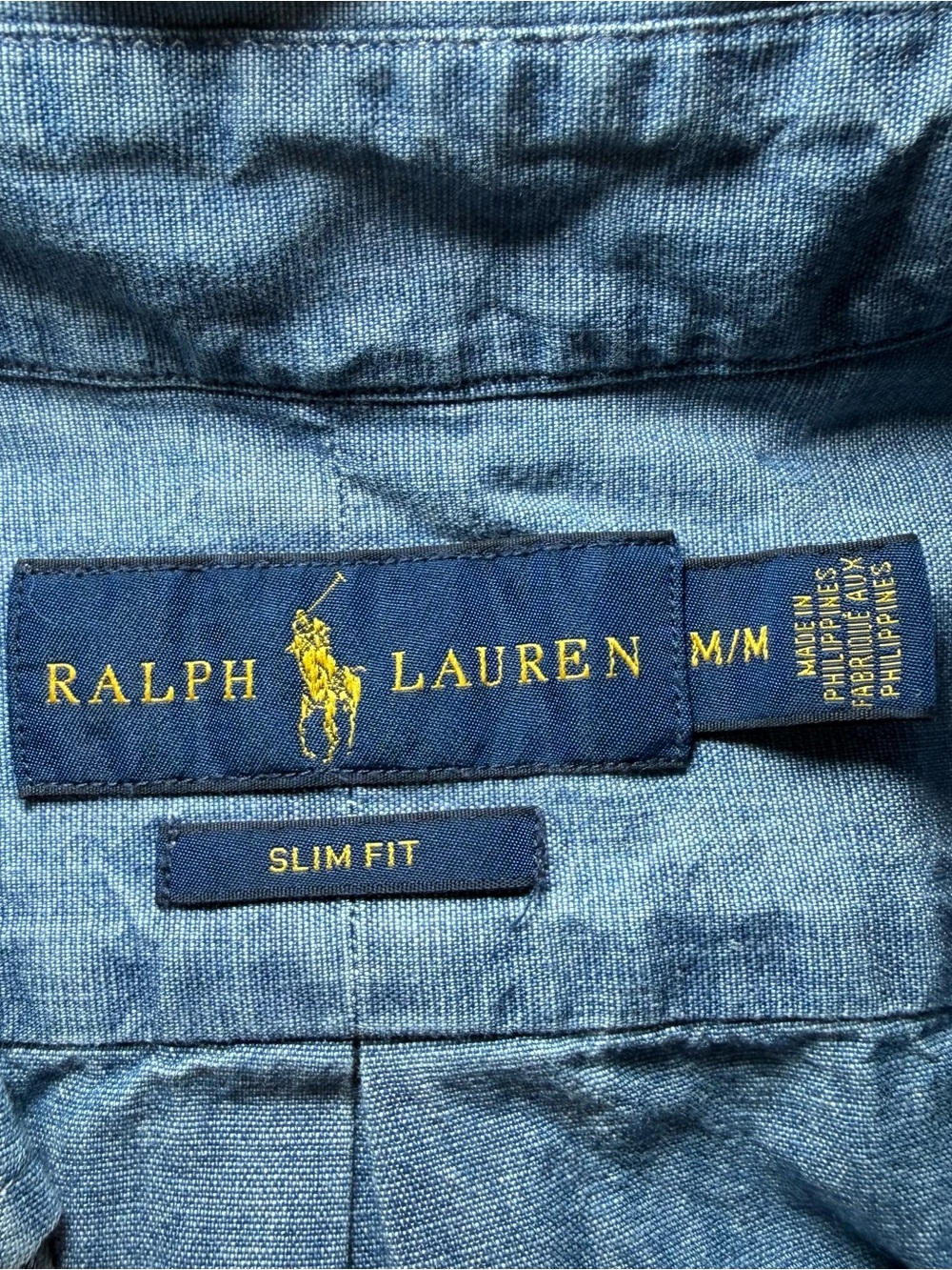 Polo Ralph Lauren Shirt Mens Medium Blue Chambray Button Up Slim Fit Navy Preppy - Picture 3 of 9